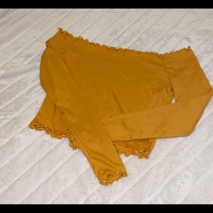 Yellow crop top off shoulder